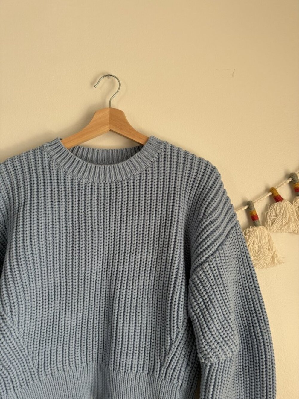 Banana Republic Chunky Cotton Crewneck Sweater Light Blue Denim Cozy Preppy S - Picture 4 of 9